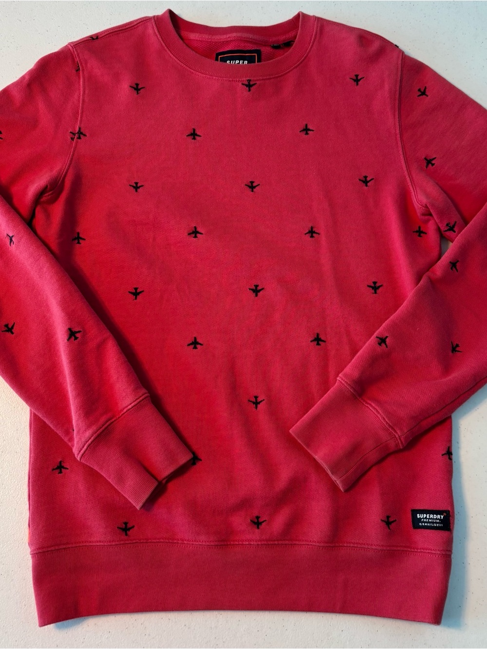 Superdry Premium British Men's Red Embroidered Airplane Crewneck Sweatshirt